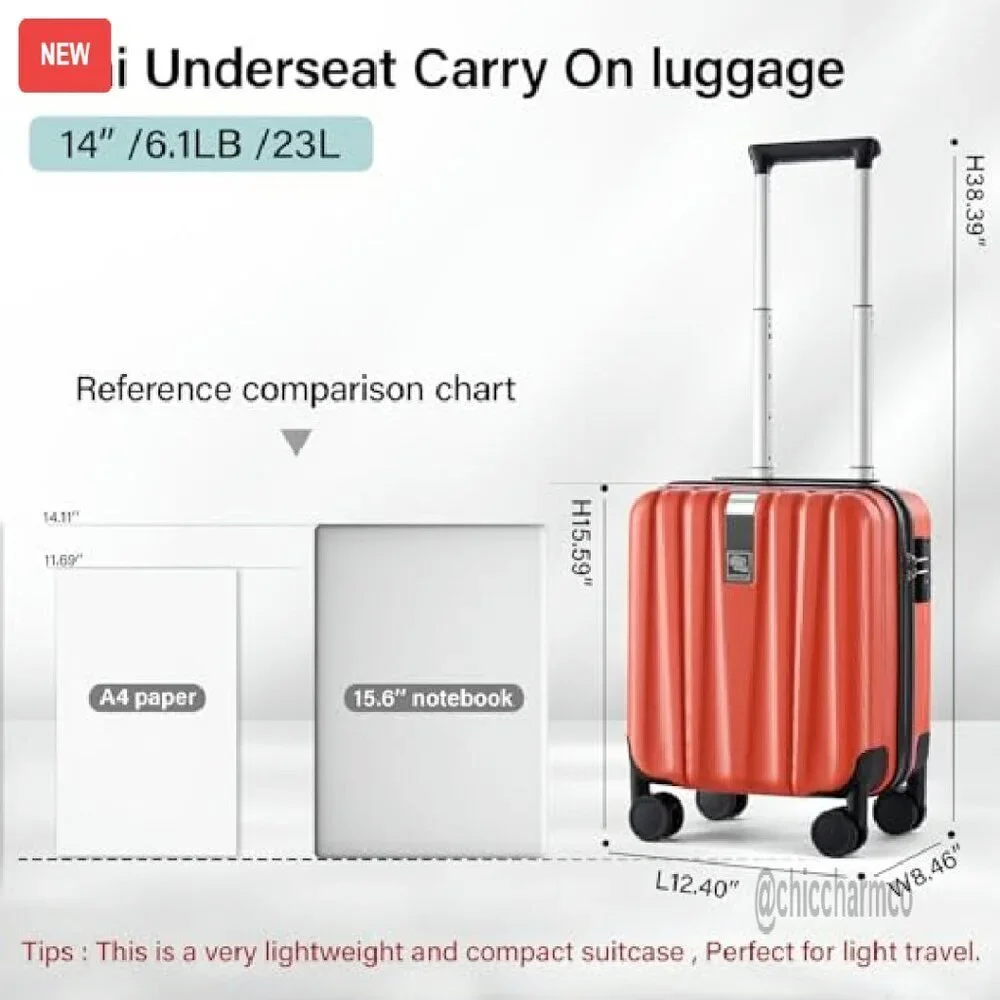 14-Inch Underseat Carry-On Hard Shell Luggage with Spinner Wheels